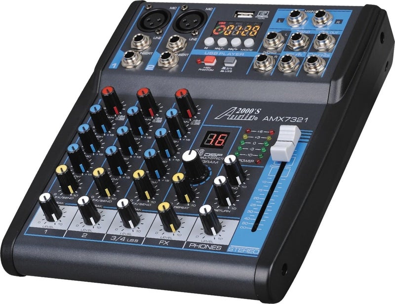 AUDIO 2000'S Audio2000'S AMX7321 Professional Four-Channel Audio Mixer with Built-In USB Interface to Computer for Recording and Music Playing Applications - Image 3